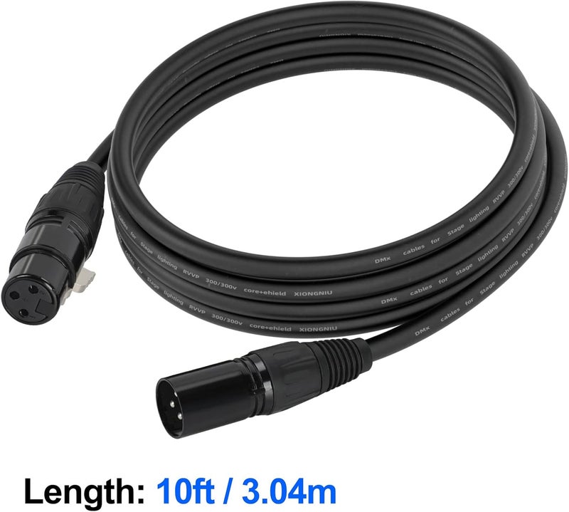 Gruolin 10ft DMX Cable, 4 Pack 3m DMX Light Cables DMX Wires, 3-Pin XLR Male to Female Stage Signal Cable with Metal Connectors for DMX512 Stage & DJ Lighting fixtures - Image 2